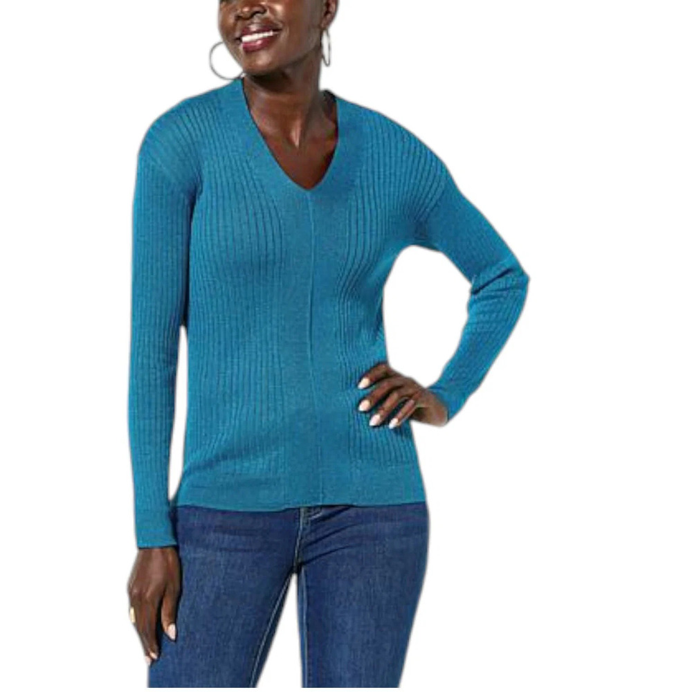 LB70 by Lloyd Boston Metallic Ribbed Knit Sweater Lyons Blue - Regular